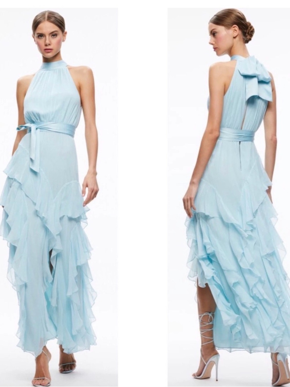 NWT Alice + Olivia Emelia Halter Neck Maxi Dress Julep Blue Size 0